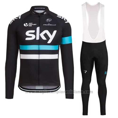 2016 Abbigliamento Ciclismo Sky Nero Manica Lunga e Salopette